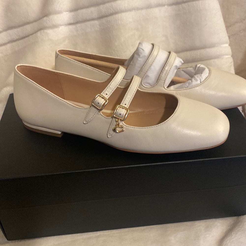 Coach Whitley Leather Mary Janes. Chalk color. Size 7. New in box.